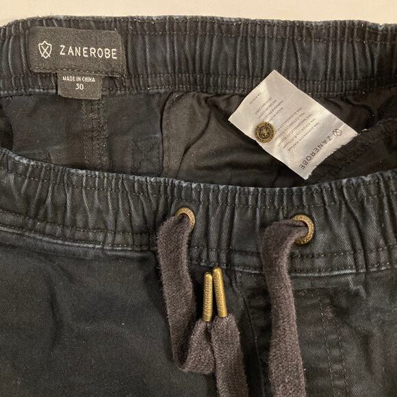 NWOT ZANEROBE Pants 30”Sureshot”Jogger Drop-Crotch-Panel Logo Black StrtchCotton - Picture 4 of 12